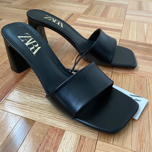 ZARA BLOCK HEEL LEATHER SANDALS